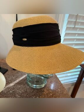 Scala Collezione Straw Sun Hat Women's Wide Brim Beach Handmade Tan Black